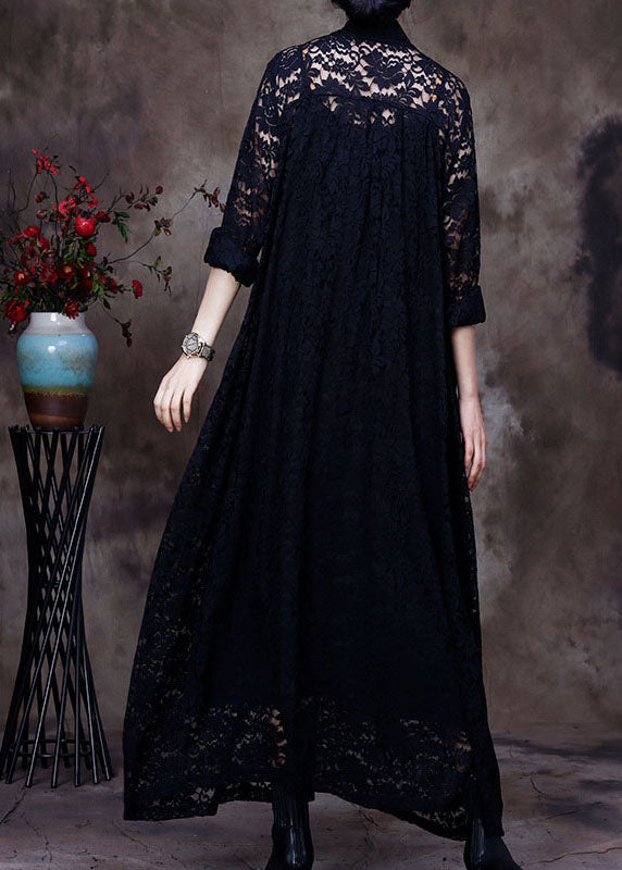 Plus Size Black V-Neck Lace Party Dress Spring