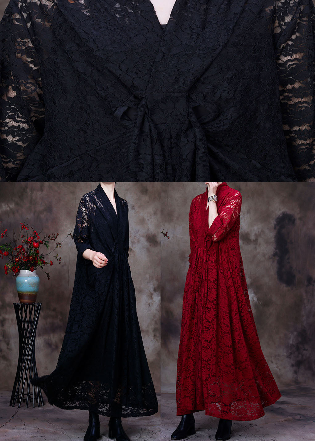 Plus Size Black V-Neck Lace Party Dress Spring