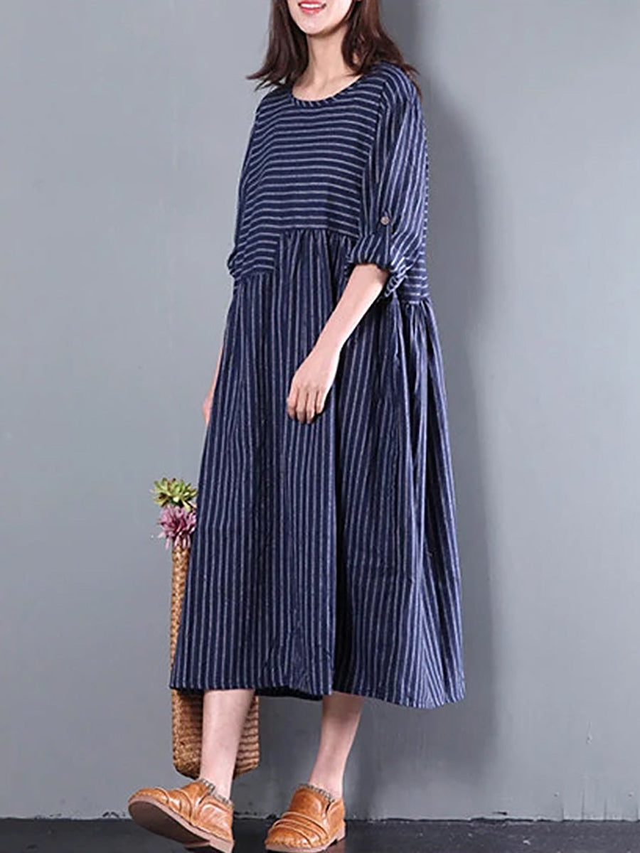 Plus Size Casual Loose Striped Long Dress Summer