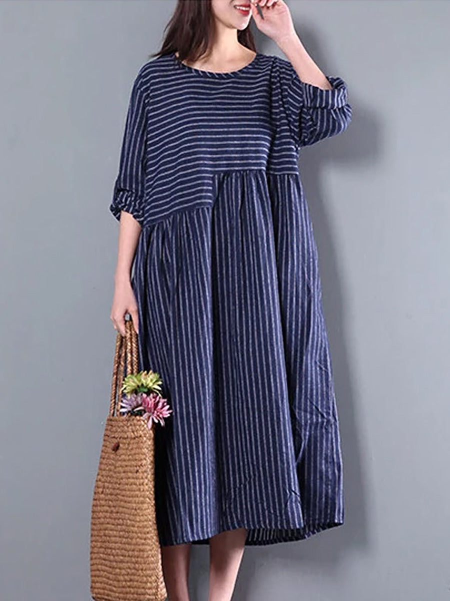 Plus Size Casual Loose Striped Long Dress Summer