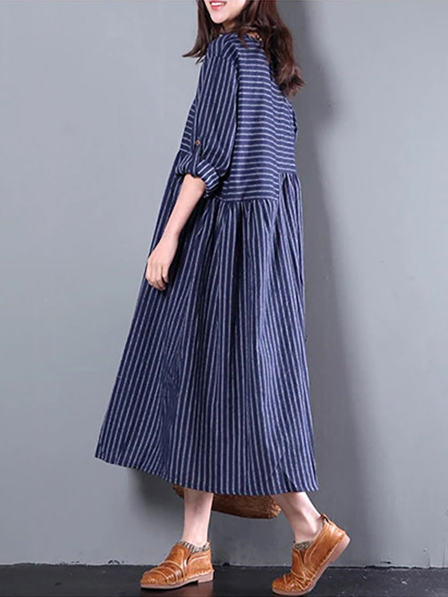 Plus Size Casual Loose Striped Long Dress Summer