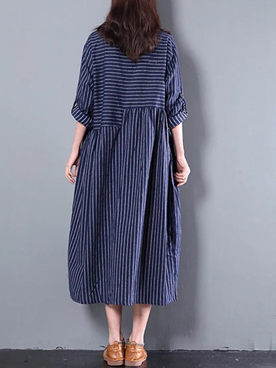 Plus Size Casual Loose Striped Long Dress Summer