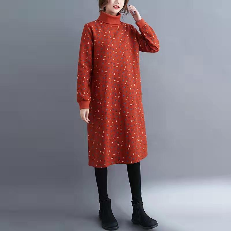 Plus Size Cotton Vintage Floral For Women Casual Loose Autumn Winter Dress - Omychic