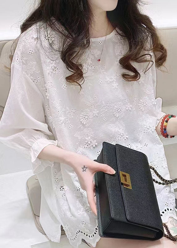 Plus Size White Jacquard Half Sleeve Cotton Blouse Top Summer ( Limited Stock)