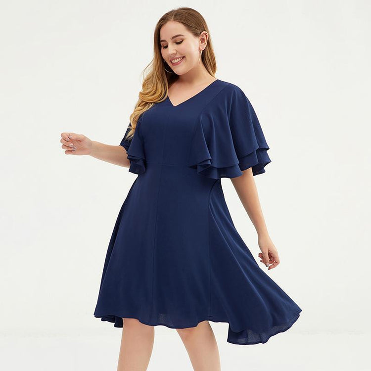 Plus Size Butterfly Sleeve Multi-Layer Midi Dress - Omychic