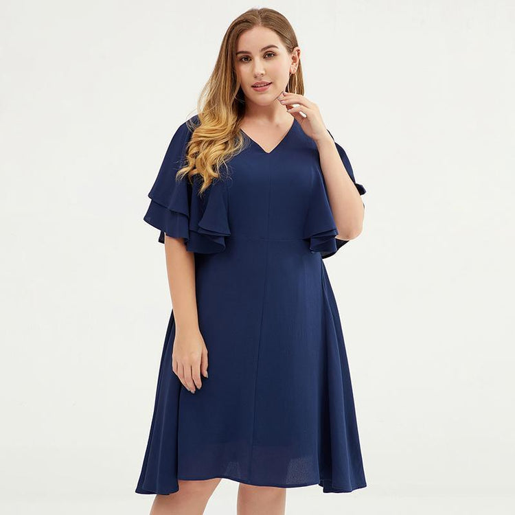 Plus Size Butterfly Sleeve Multi-Layer Midi Dress - Omychic