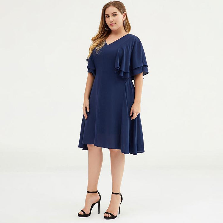 Plus Size Butterfly Sleeve Multi-Layer Midi Dress - Omychic
