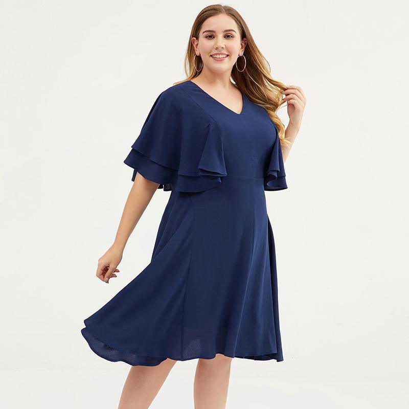 Plus Size Butterfly Sleeve Multi-Layer Midi Dress - Omychic