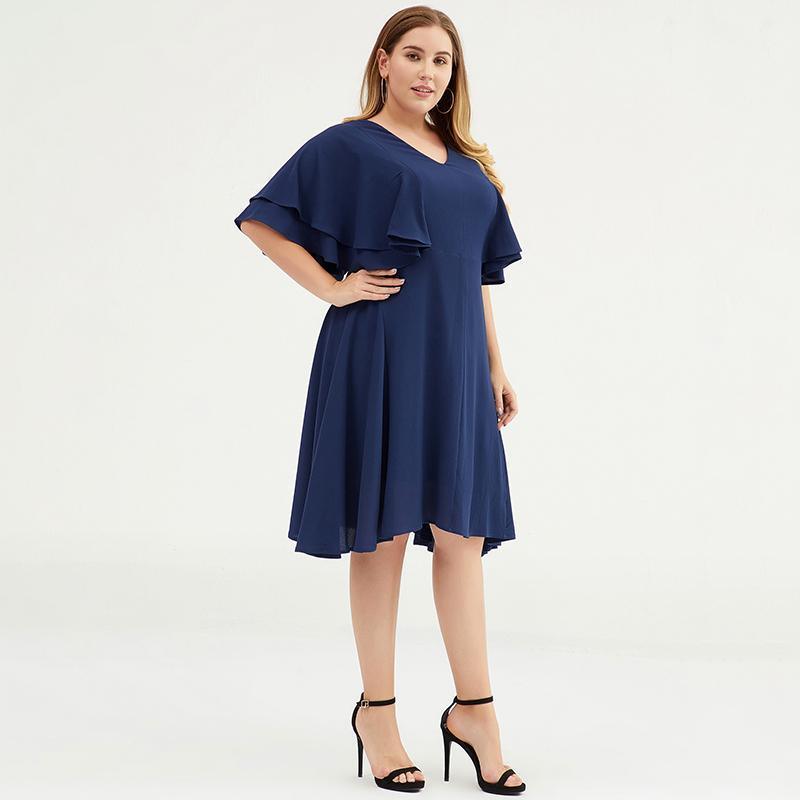 Plus Size Butterfly Sleeve Multi-Layer Midi Dress - Omychic