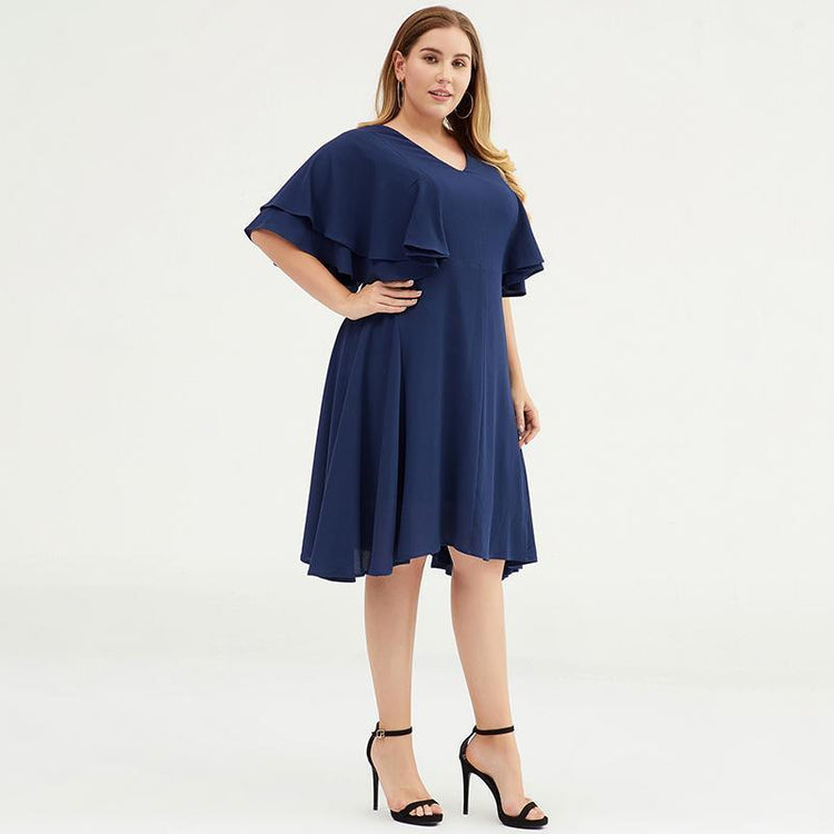 Plus Size Butterfly Sleeve Multi-Layer Midi Dress - Omychic