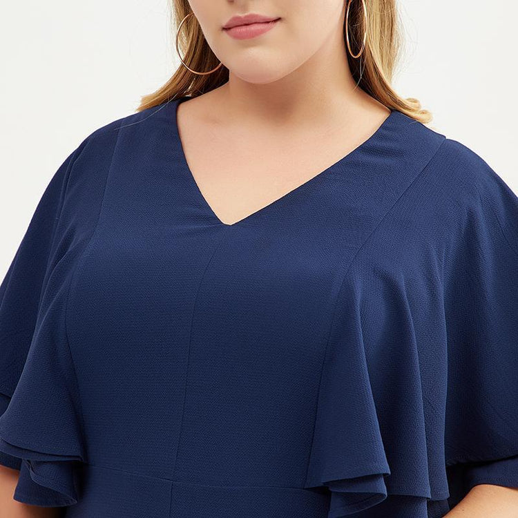 Plus Size Butterfly Sleeve Multi-Layer Midi Dress - Omychic