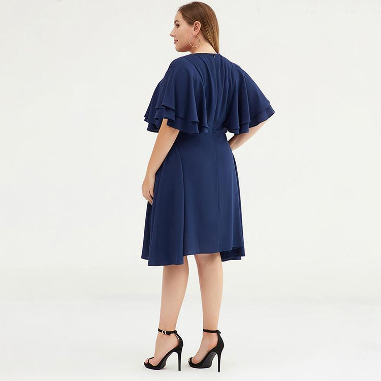 Plus Size Butterfly Sleeve Multi-Layer Midi Dress - Omychic