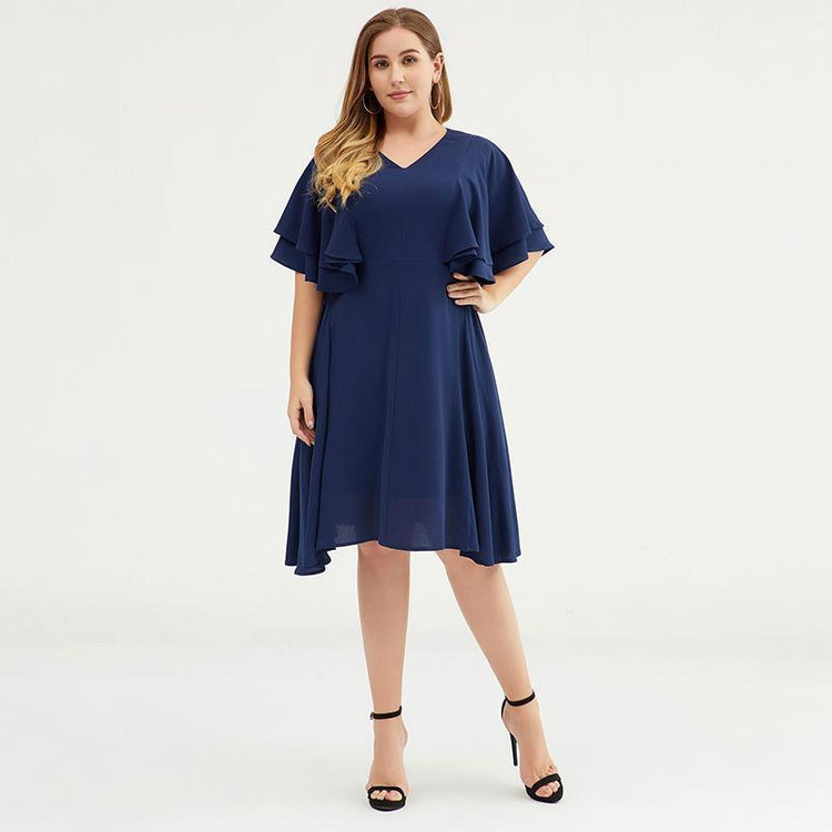 Plus Size Butterfly Sleeve Multi-Layer Midi Dress - Omychic
