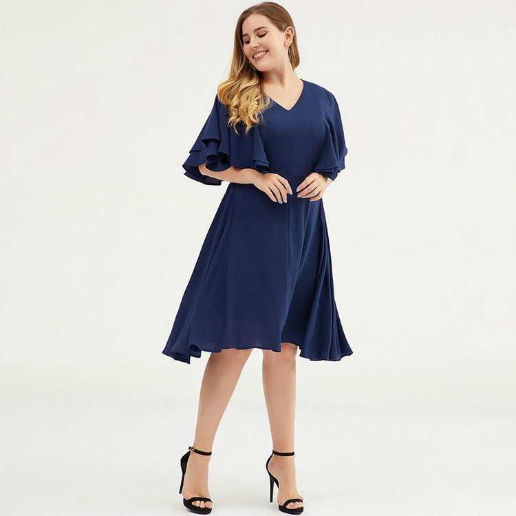 Plus Size Butterfly Sleeve Multi-Layer Midi Dress - Omychic