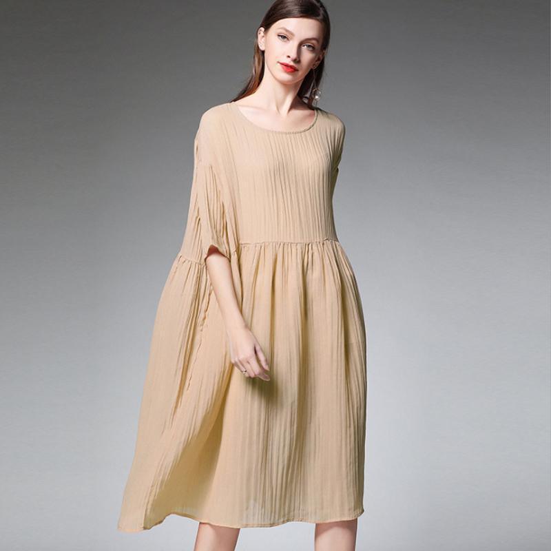 Plus Size Female Pleated Solid Color Midi Dress - Omychic