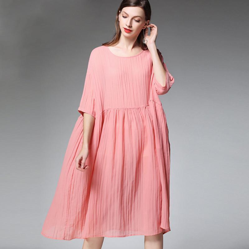 Plus Size Female Pleated Solid Color Midi Dress - Omychic