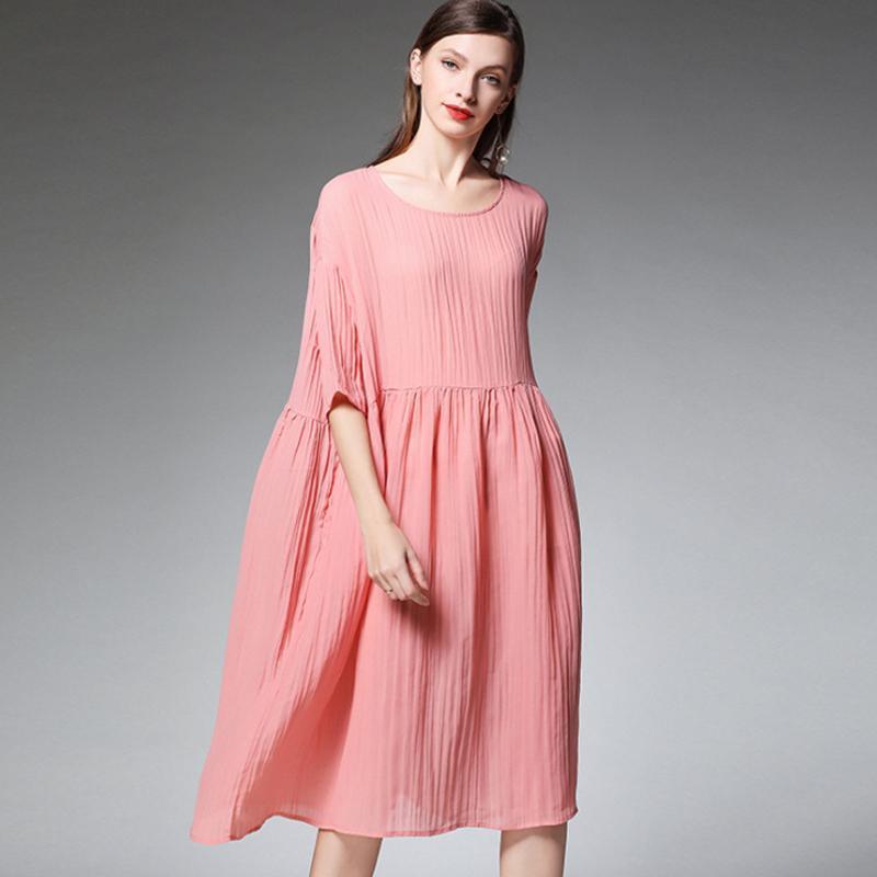 Plus Size Female Pleated Solid Color Midi Dress - Omychic