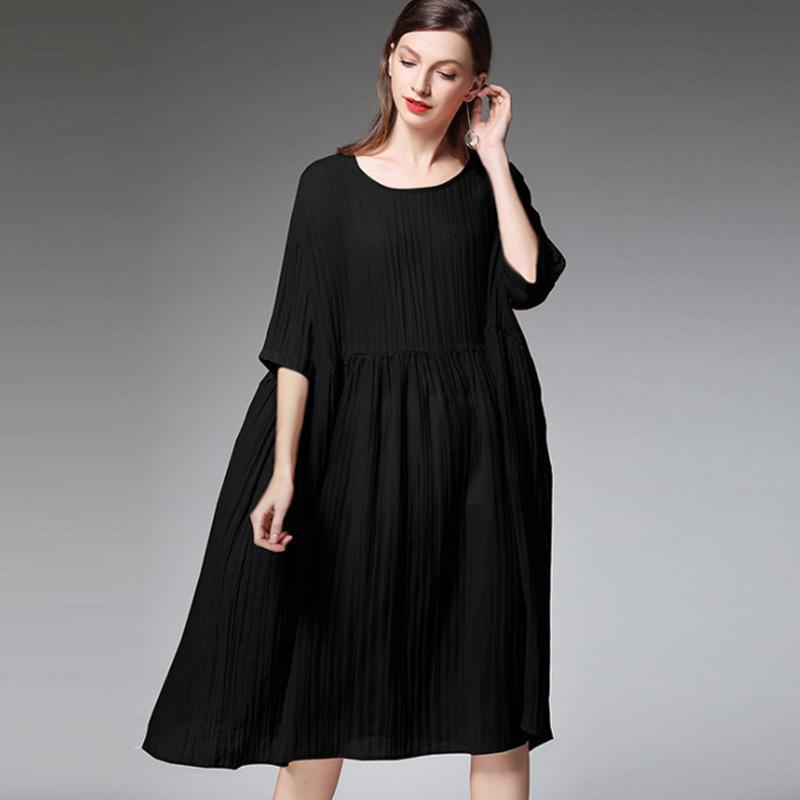 Plus Size Female Pleated Solid Color Midi Dress - Omychic