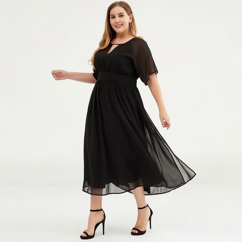 Plus Size Pure Color Chiffon Pleated Dress - Omychic