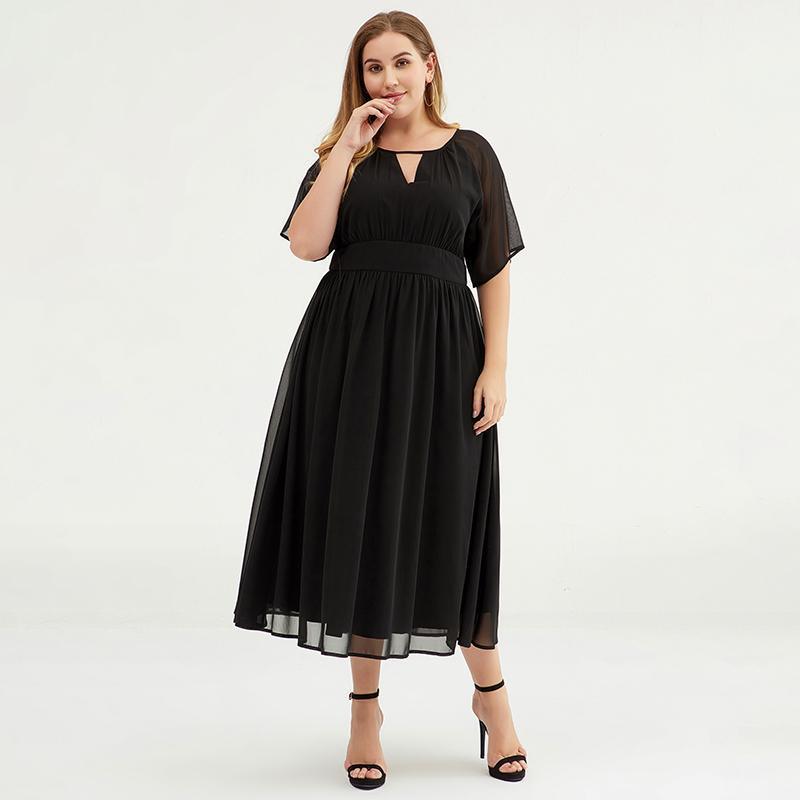 Plus Size Pure Color Chiffon Pleated Dress - Omychic