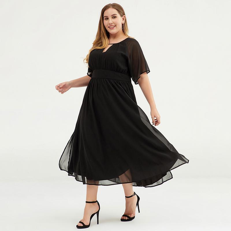 Plus Size Pure Color Chiffon Pleated Dress - Omychic