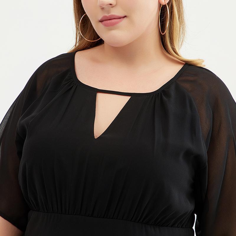 Plus Size Pure Color Chiffon Pleated Dress - Omychic