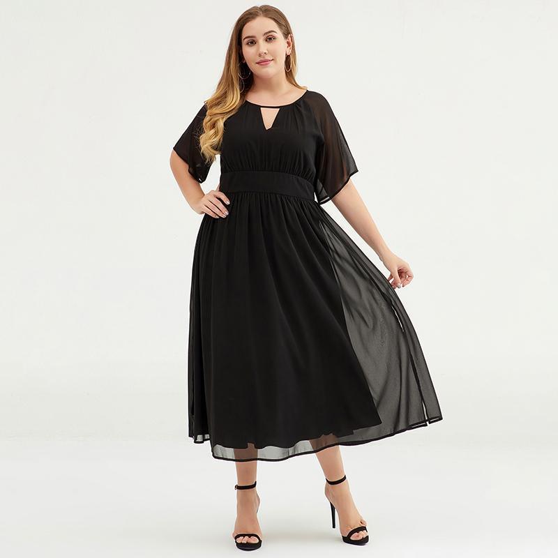 Plus Size Pure Color Chiffon Pleated Dress - Omychic