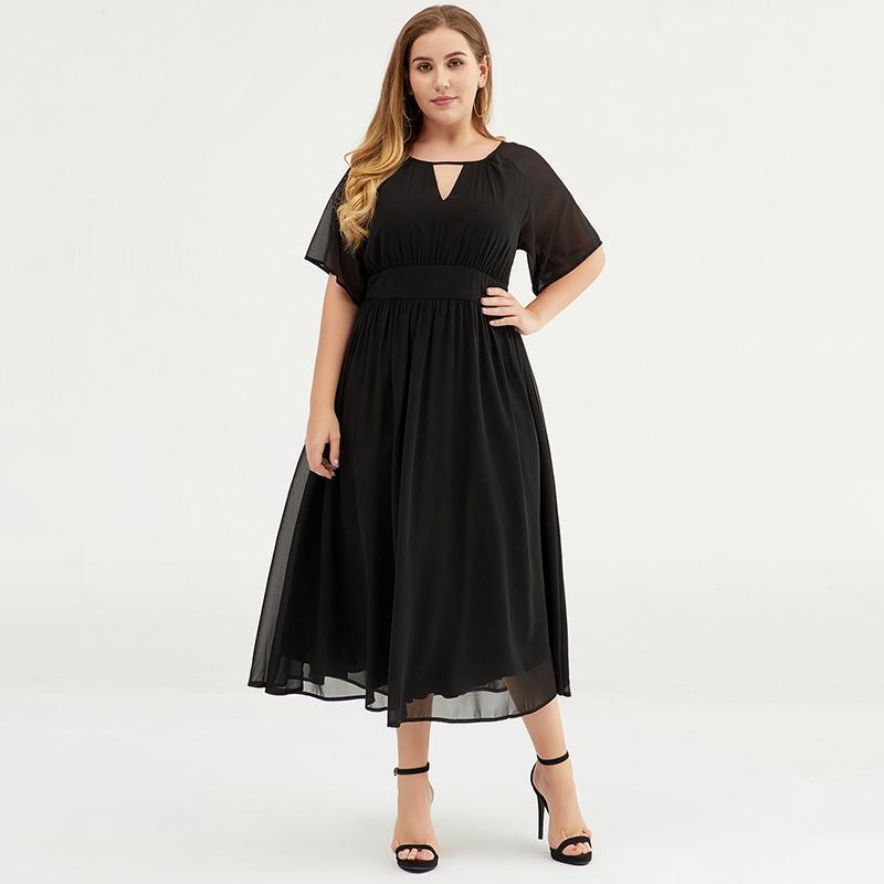 Plus Size Pure Color Chiffon Pleated Dress - Omychic