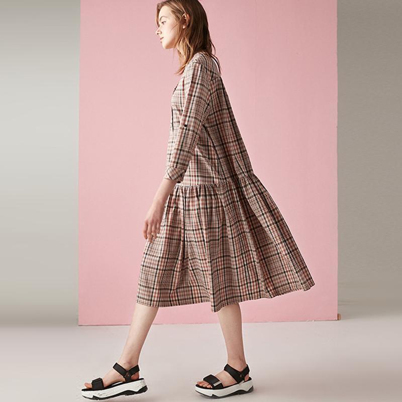Plus Size Splicing Plaid Pullover Loose Midi Dress - Omychic