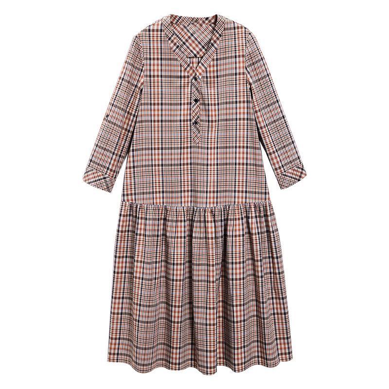 Plus Size Splicing Plaid Pullover Loose Midi Dress - Omychic