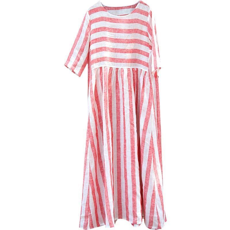 Plus Size Stripes Spliced Round Collar Dress - Omychic