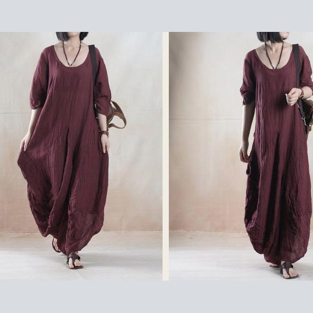 Plus size brown summer maxi dress linen sundress - Omychic