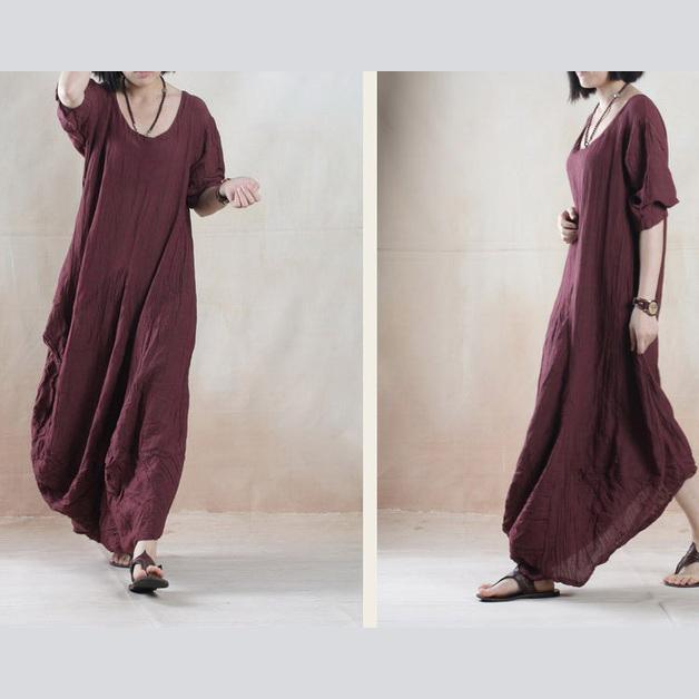 Plus size brown summer maxi dress linen sundress - Omychic