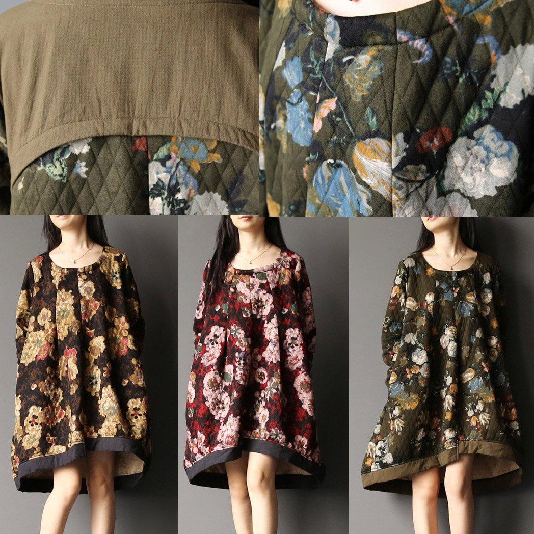 Plus size floral cotton dresses in green - Omychic