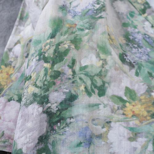 Plus size floral linen dresses V neck oversize caftans maxi dress - Omychic