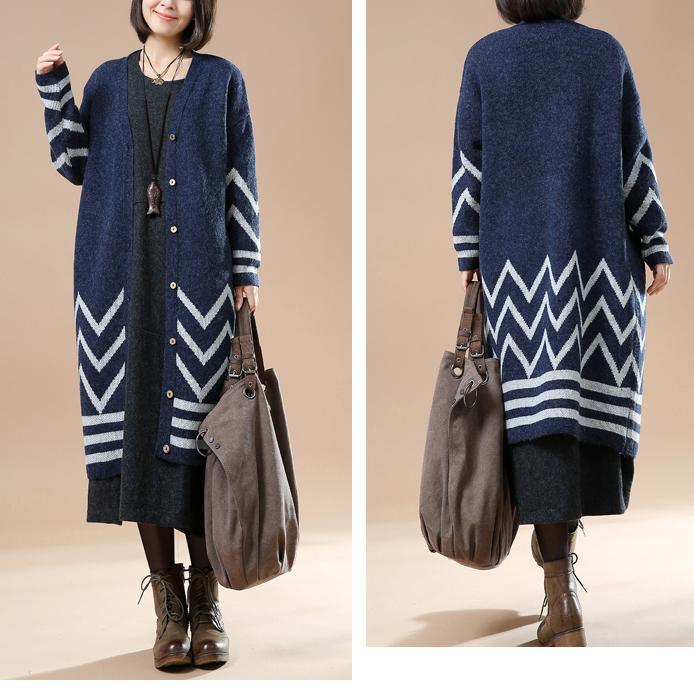 Plus size navy knit cardigans sweater coats long knitwear - Omychic