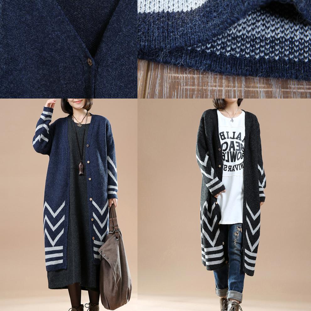 Plus size navy knit cardigans sweater coats long knitwear - Omychic