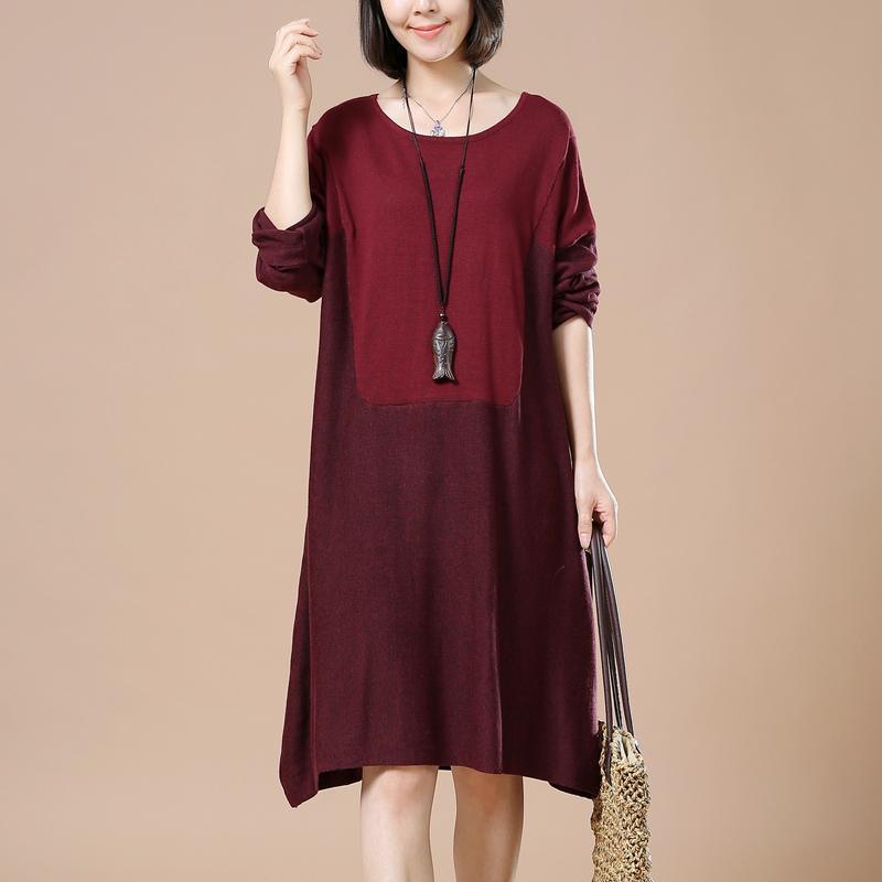 Plus size pullover sweaters long knit dresses burgundy - Omychic