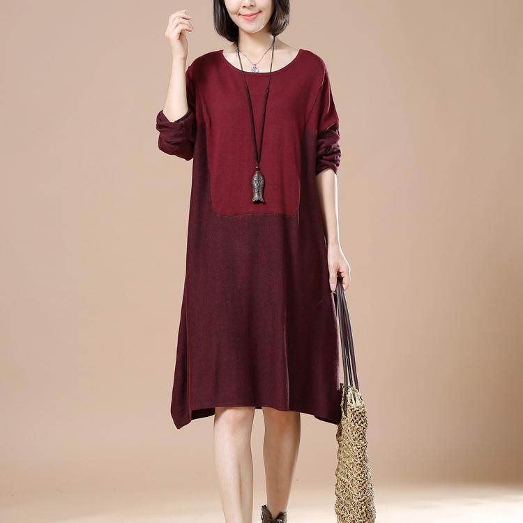 Plus size pullover sweaters long knit dresses burgundy - Omychic