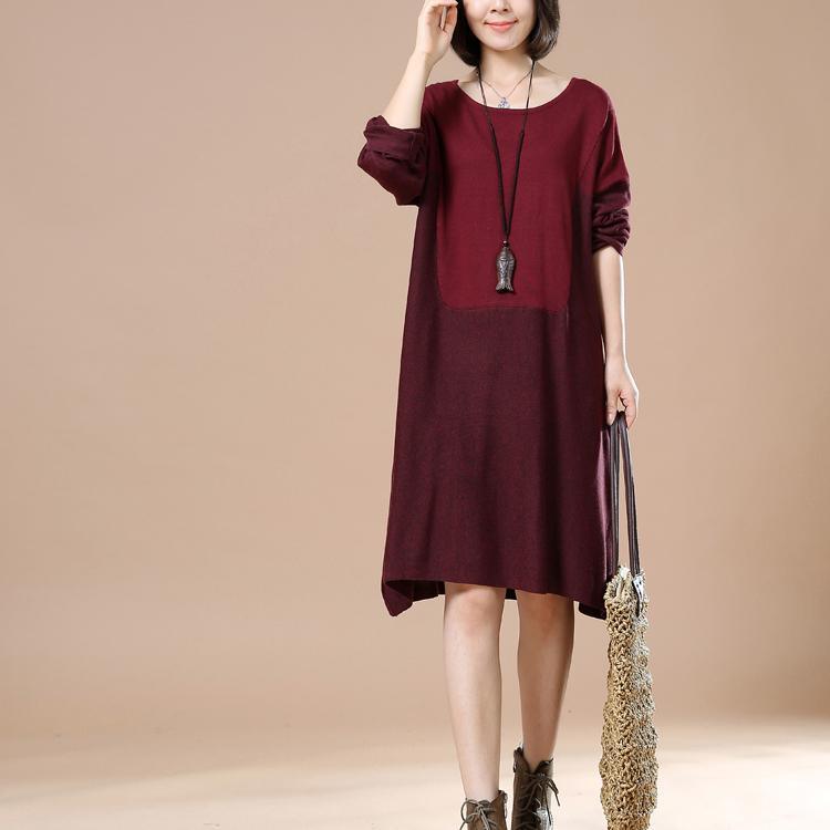 Plus size pullover sweaters long knit dresses burgundy - Omychic