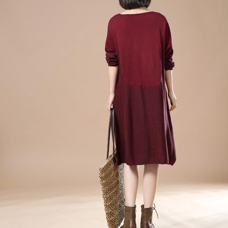 Plus size pullover sweaters long knit dresses burgundy - Omychic