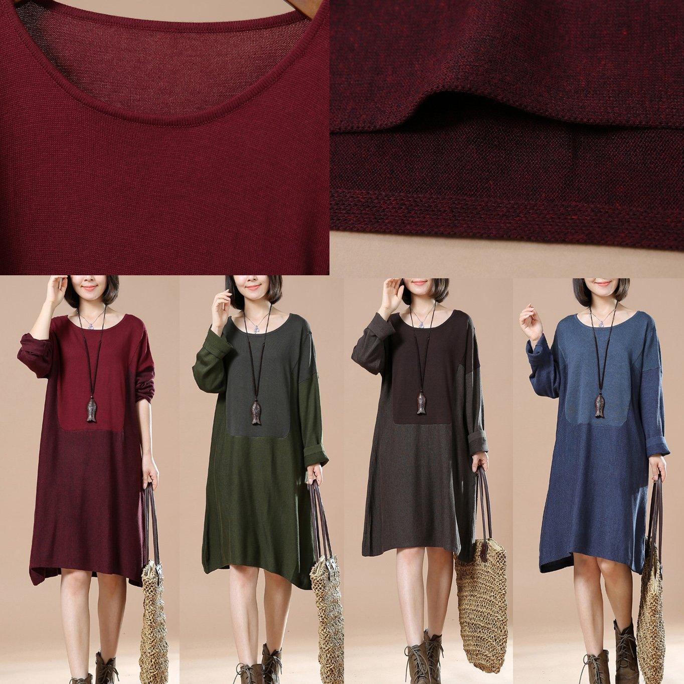 Plus size pullover sweaters long knit dresses burgundy - Omychic