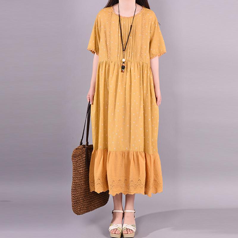 Polka Dot Hollow Out Casual Loose Dress - Omychic