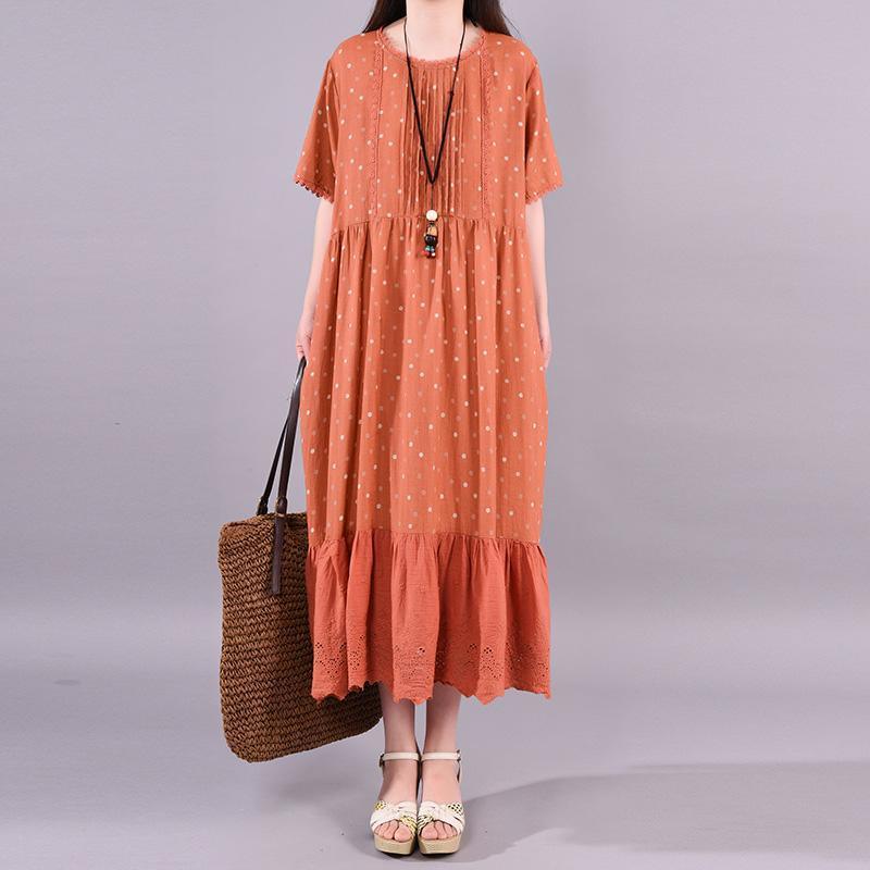 Polka Dot Hollow Out Casual Loose Dress - Omychic