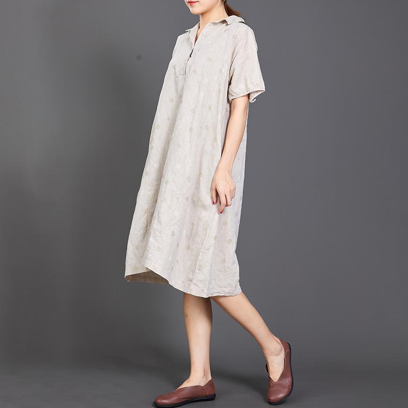 Polo Collar Dots Short Sleeve Loose Dress - Omychic