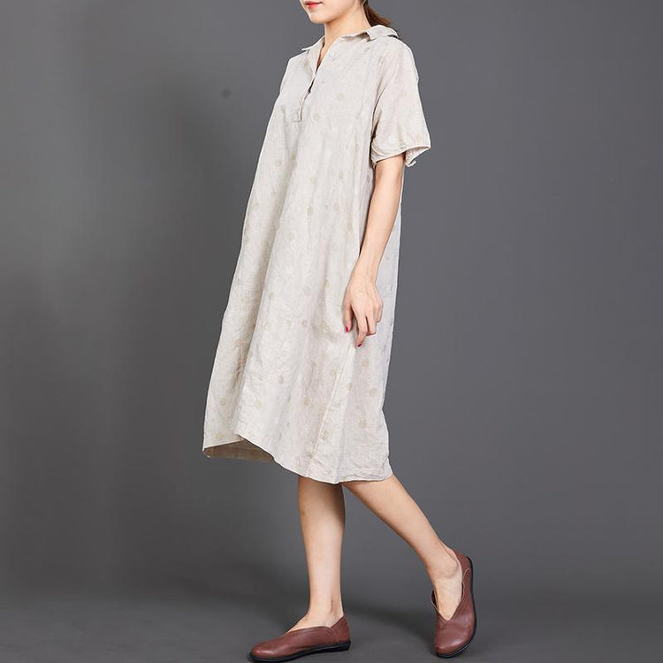 Polo Collar Dots Short Sleeve Loose Dress - Omychic