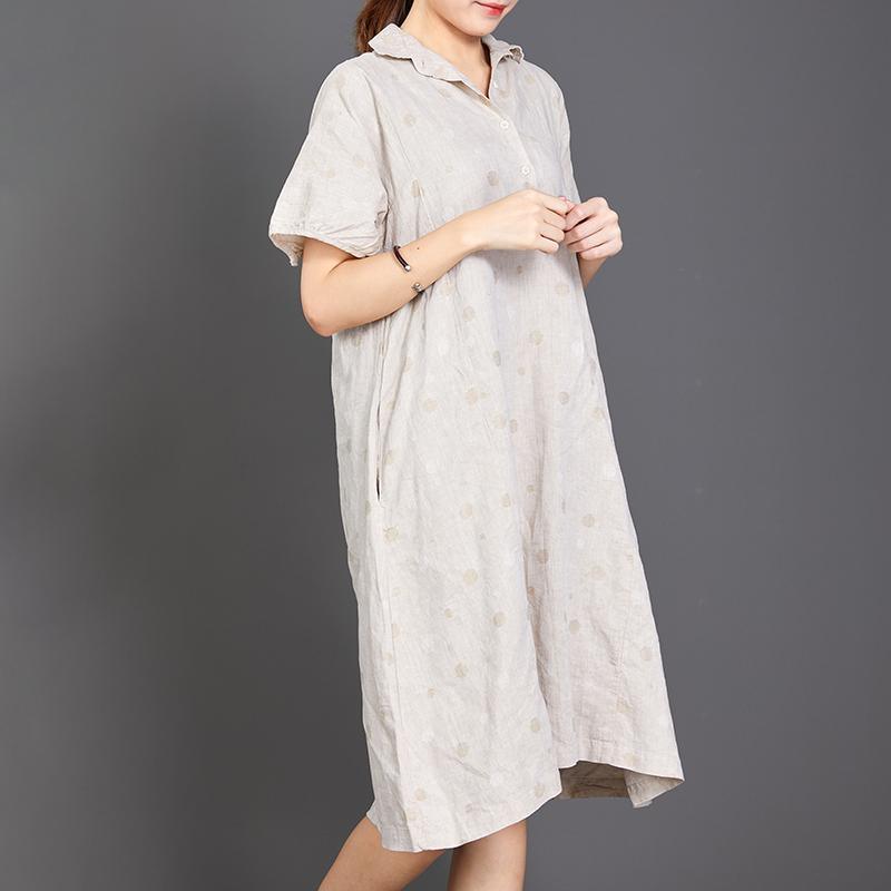 Polo Collar Dots Short Sleeve Loose Dress - Omychic