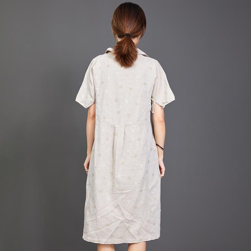 Polo Collar Dots Short Sleeve Loose Dress - Omychic