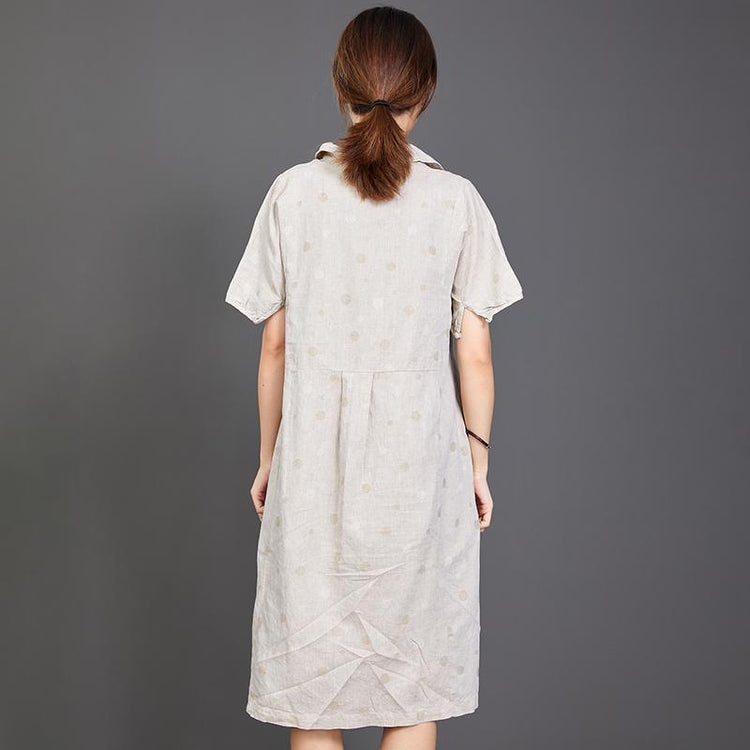 Polo Collar Dots Short Sleeve Loose Dress - Omychic