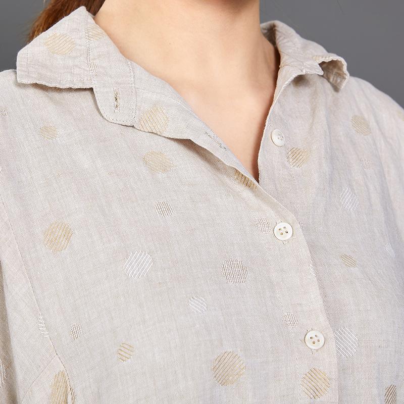Polo Collar Dots Short Sleeve Loose Dress - Omychic
